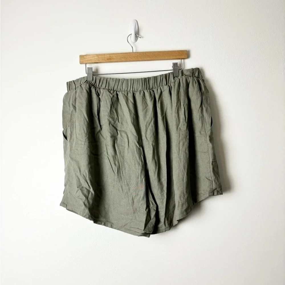 GILI • Women’s Olive Green Linen Blend Waisted Tie Casual Shorts Size 3X